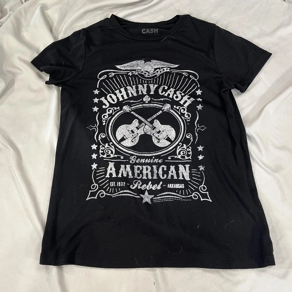 CASH Johnny Cash Shirt Teens Small Black Genuine American Rebel Music Graphic